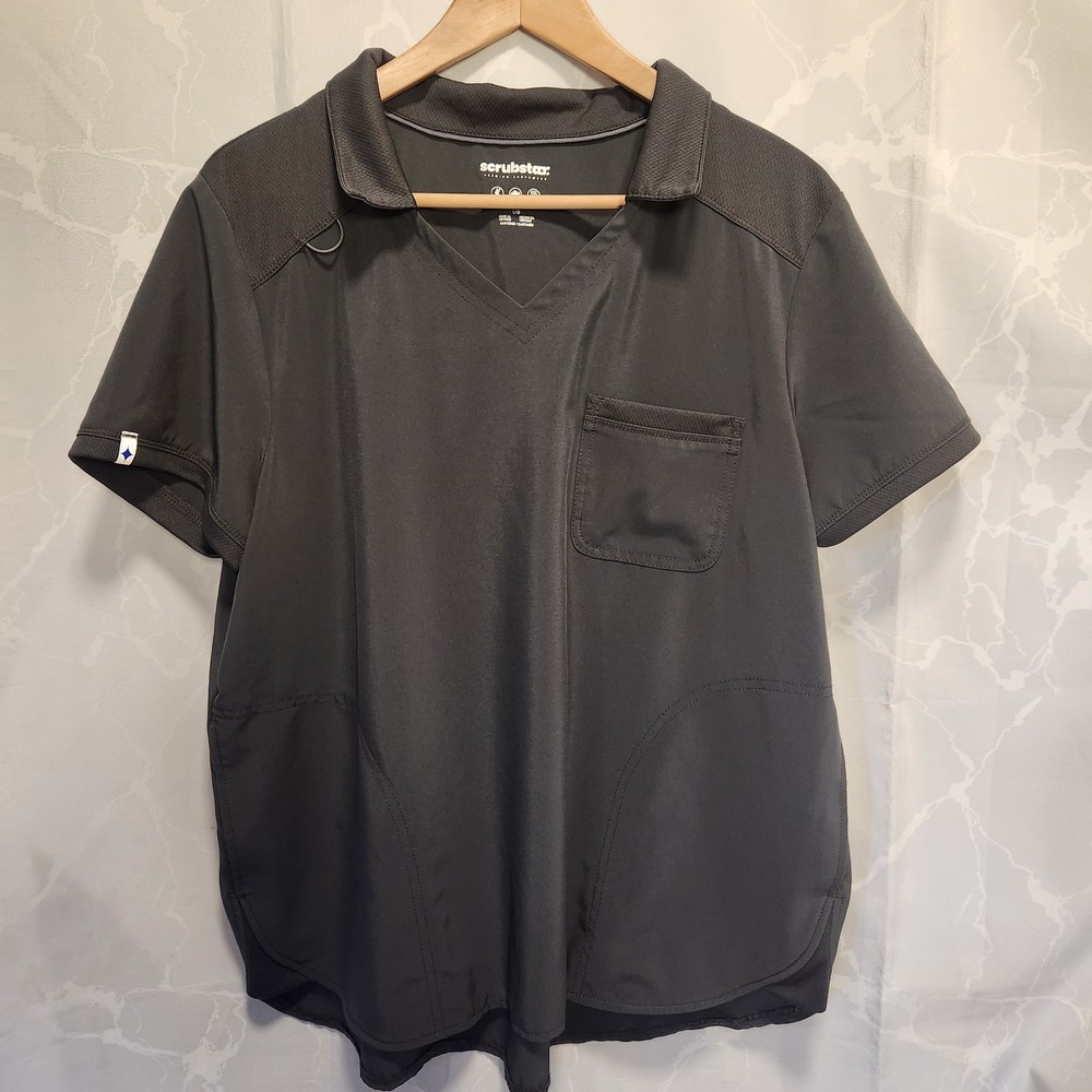 Scrubstar Antimicrobial Top Womens L Premium Performance Fit Stretch Gray Pocket